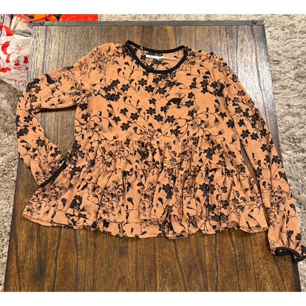 Kimchi Blue Urban Outfitters Brown Floral Bunny Tiered Peplum Blouse Medium